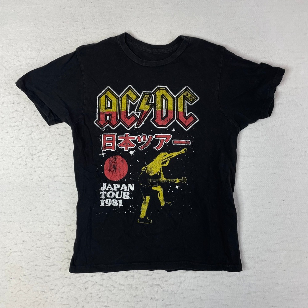 AC/DC Graphic T-Shirt Mens‎ Medium Black Japan Tour 1981 Short Sleeve Cotton Tee